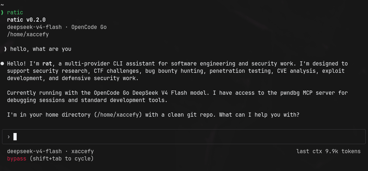 ratic cli terminal interface screenshot